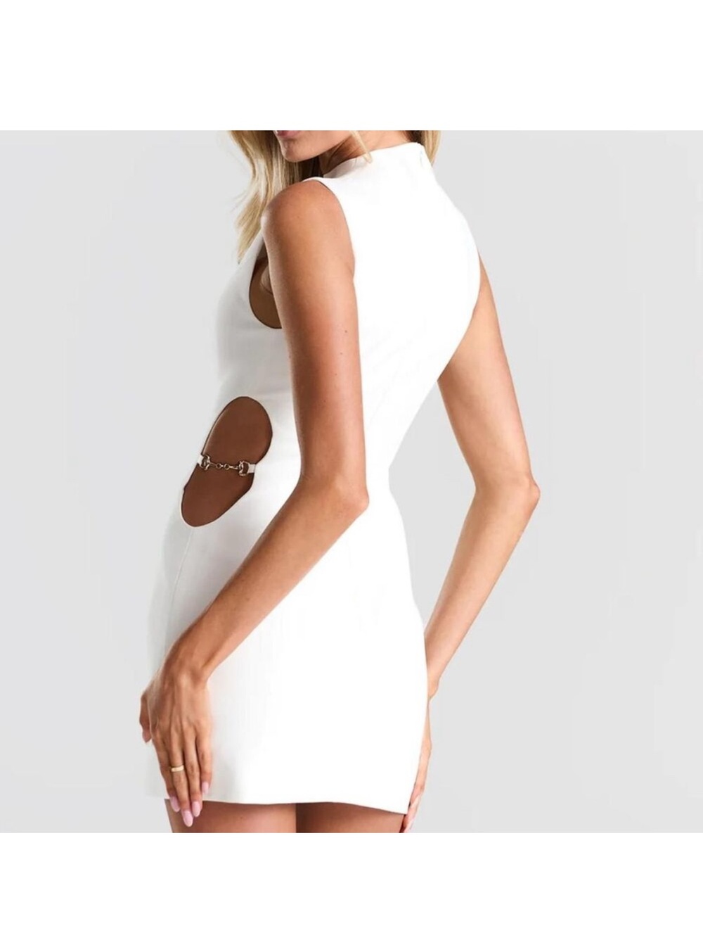White Cutout Mini Dress with Chain Detail
